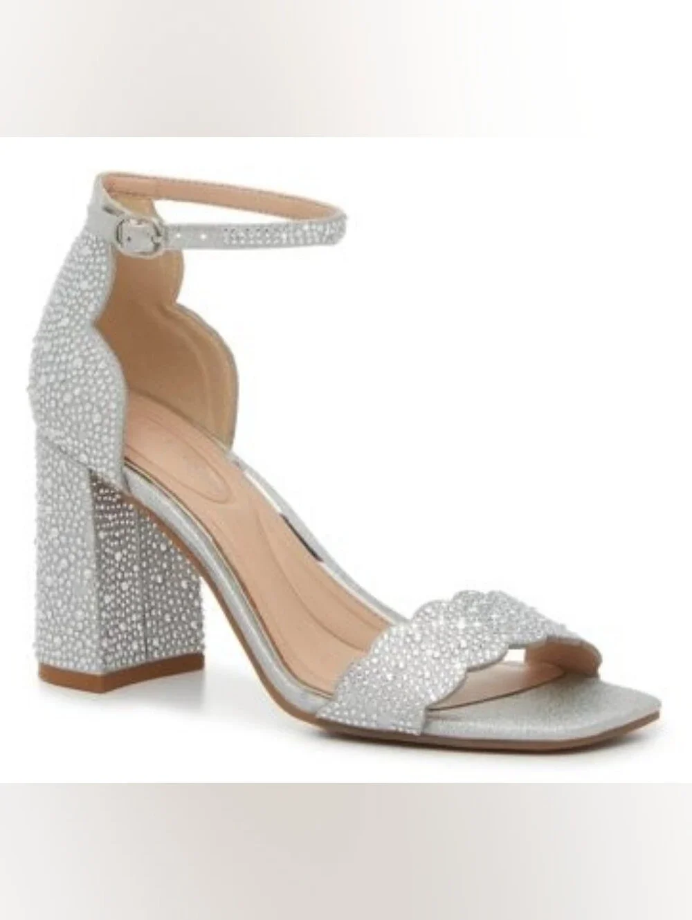 Katie & Kelly Sparkling Silver Rhinestone Ankle-Strap Block Heel Sandal (NEW) - Picture 1 of 14